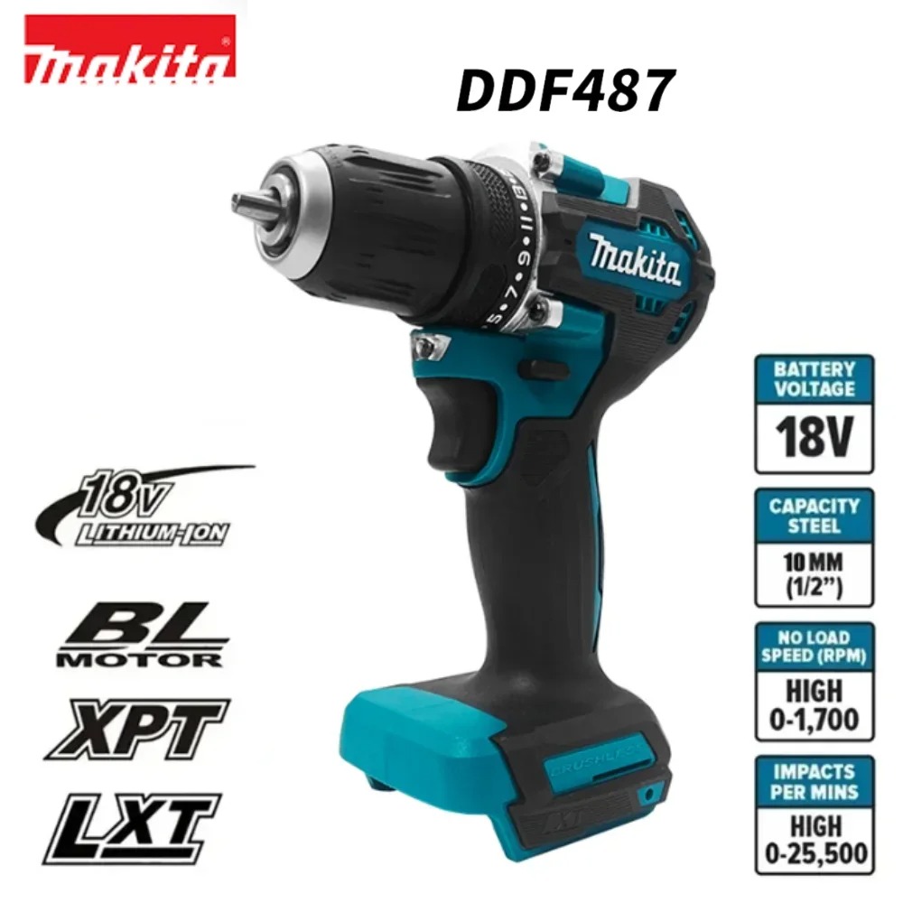 Power Tools Makita Set - Makita DDF487 18V Bezszczotkowa Wiertarko-Wkrętarka Udarowa