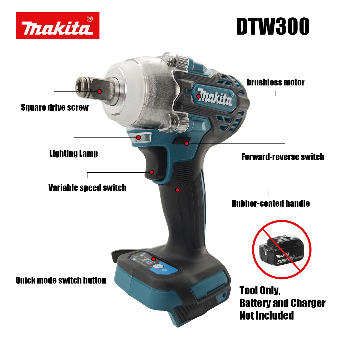 Power Tools Makita Set - Zestaw narzędzi Makita DTW300 18V Bezszczotkowy