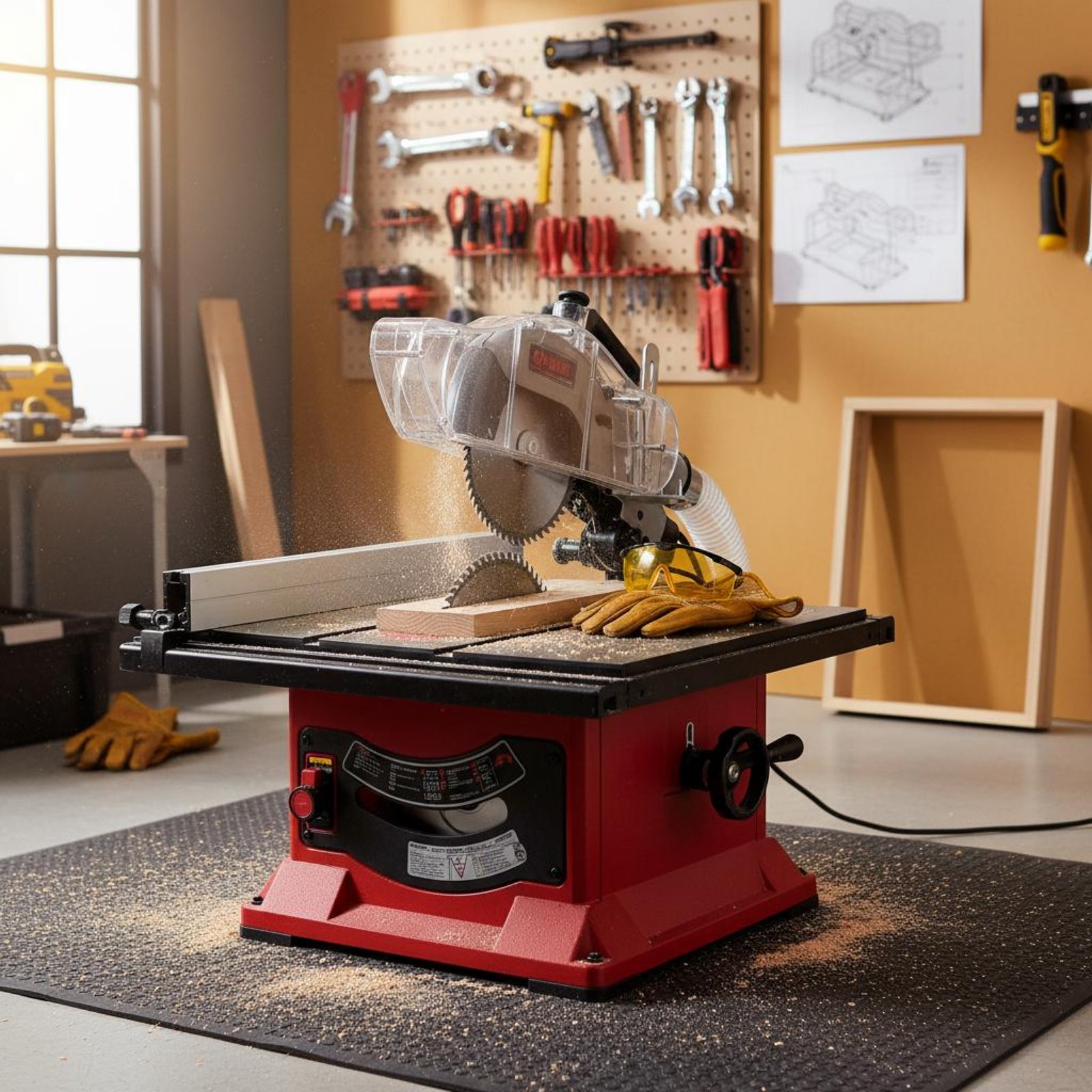 Power Tools Safety - Osłona przeciwpyłowa do piły stołowej, przezroczysta